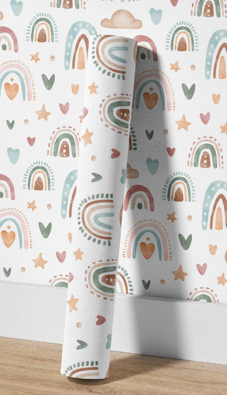 Papel tapiz Infantil Arcoíris - Rollo 250 cm alto x 60 cm ancho | Cubre 1.5 mt2