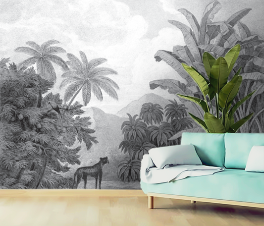 Papel Tapiz Mural Tropico Grises - Rollo en vinilo