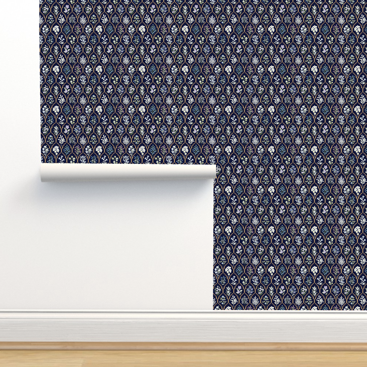 Papel Tapiz Flores Azul |  Rollo 235 cm alto x 60 cm ancho  |  1 unidad |  Cubre 1,4 mt2