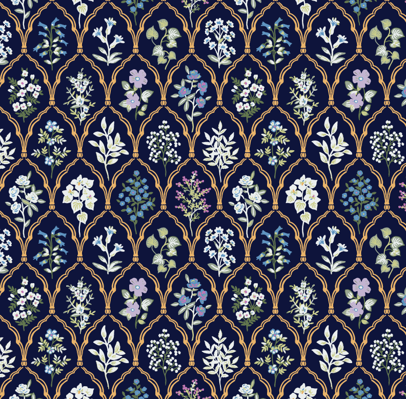 Papel Tapiz Flores Azul |  Rollo 235 cm alto x 60 cm ancho  |  1 unidad |  Cubre 1,4 mt2