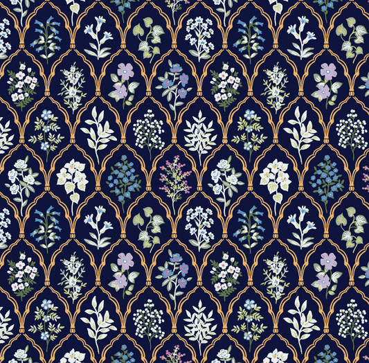 Papel Tapiz Flores Azul |  Rollo 235 cm alto x 60 cm ancho  |  1 unidad |  Cubre 1,4 mt2