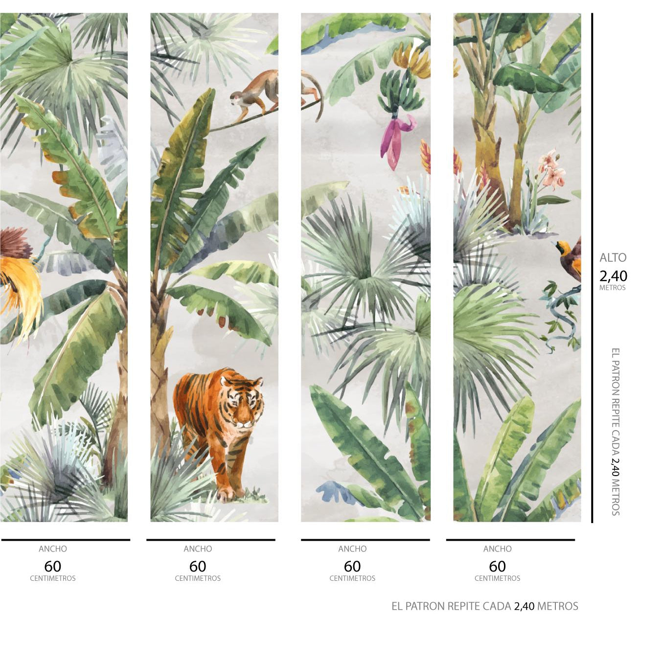 Papel Tapiz Mural Selva Tropical / Panel 0.60 x 2.40 mt / cubre 1.44mt2