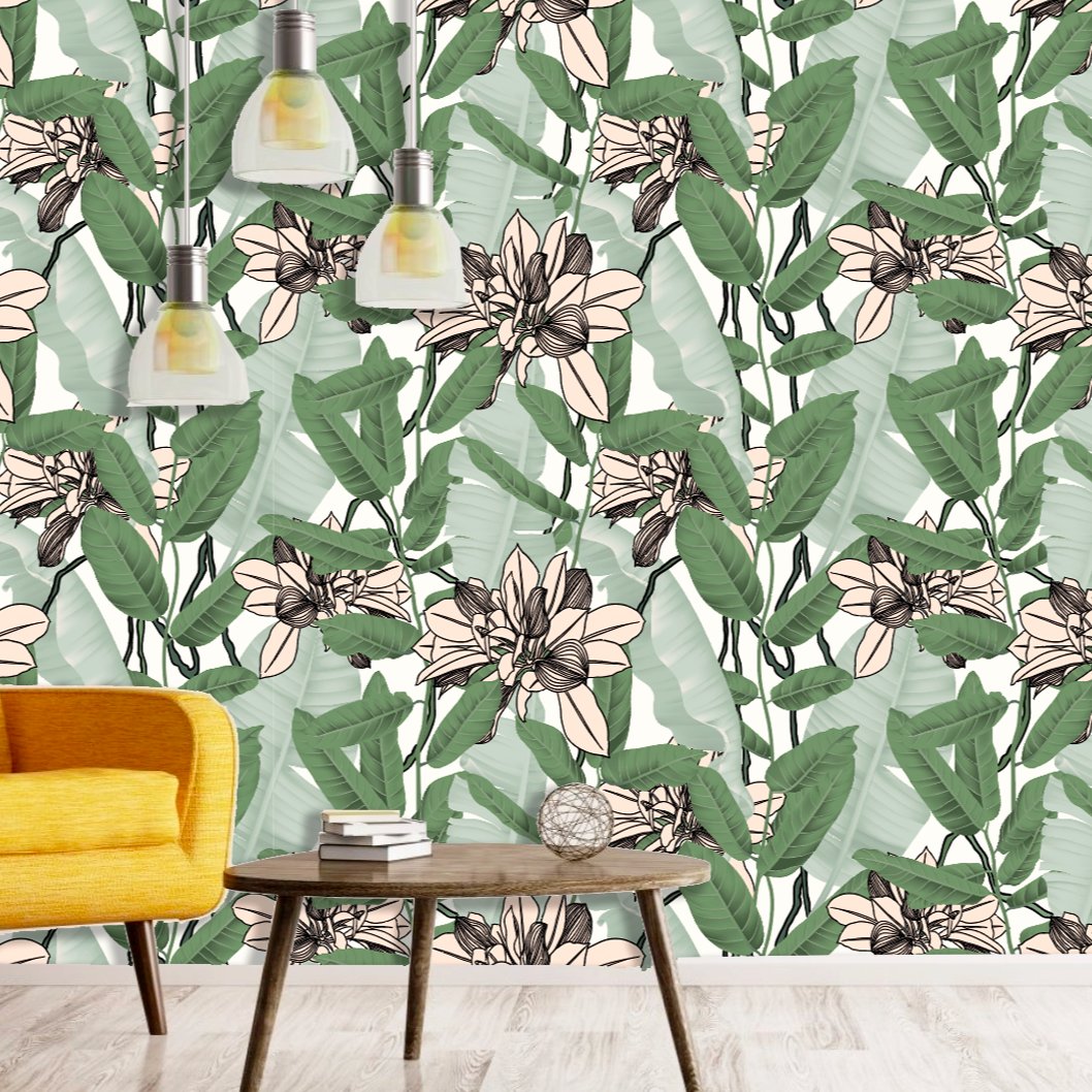 Orquidea Banana Papel Tapiz - Rollo 60 cm x 240 cm - Cubre 1,4 mt2
