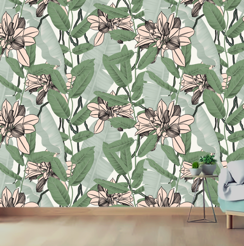 Orquidea Banana Papel Tapiz - Rollo 60 cm x 240 cm - Cubre 1,4 mt2