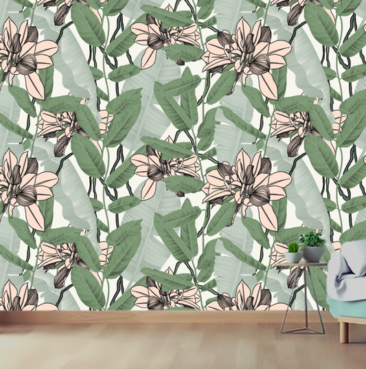 Orquidea Banana Papel Tapiz - Rollo 60 cm x 240 cm - Cubre 1,4 mt2