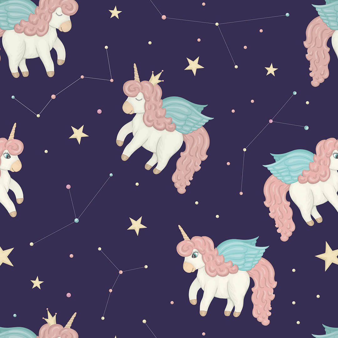 Papel tapiz Infantil Unicornio Estrellas - 250 cm alto x 60 cm ancho | Cubre 1.5 mt2