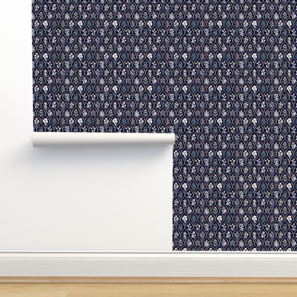 Papel Tapiz Flores Azul |  Rollo 235 cm alto x 60 cm ancho  |  1 unidad |  Cubre 1,4 mt2