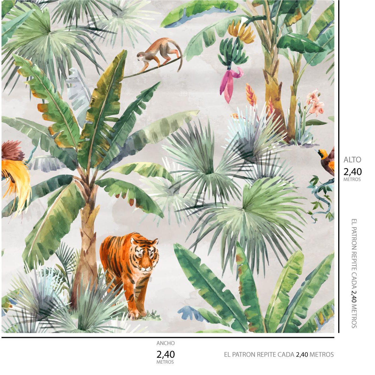 Papel Tapiz Mural Selva Tropical / Panel 0.60 x 2.40 mt / cubre 1.44mt2